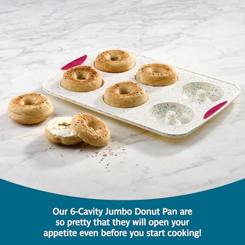 Trudeau Jumbo Donut Pan – Nonstick 6 Cavity Mold, White Confetti/Fuchsia – Silicone Baking Pan for Homemade Donuts, Muffins, Cakes, Bagels, Pastries & Baked Treats – Dishwasher & Oven Safe - size: Jumbo Donut Pan - 6 Cavity