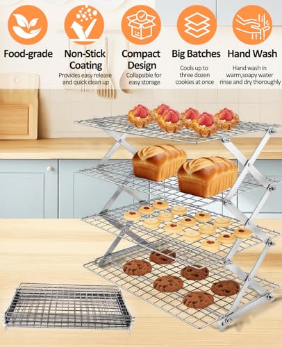 4 Tier Collapsible Cooling Rack, 2/3/4-Tier Upgraded,Adjustable ＆ Stackable Baking Rack, 5 Modes Cooling Racks for Cooking and Baking, Roasting ＆ Grilling Gifts for Picnic Party - color: B4-white