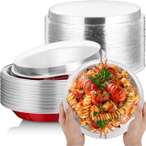 25 Pack 9 Inch Heavy Duty Aluminum Pie Tins with Lid, Red - color: Red