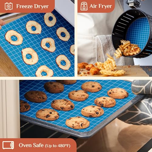 GTJ Silicone Baking Mat Roll, Reusable Baking Sheet Liners, 12 in x 10 ft - color: Blue + White Line, size: 120"L x 12"W