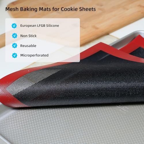 Silicone Baking Mat with Microperforated, 2 PCS Perforated Baking Mats/Oven Liners for 13" x 18" Half Sheet Pan, Reusable Air Mesh Silicone Mat for Cookie/Eclair/Bread/Pizza/Pastry - size: (11.6'' x 16.5'') Half Sheet
