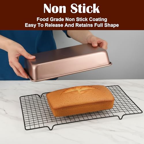 3 Pack Gold Rectangle Deep Baking Pans Set for Oven Heavy Duty Nonstick Cake Pans Baking Oven Tray for Cookie Brownie Cake Bread, 11x9x2 & 8.6x6.6 Inches, Easy Clean