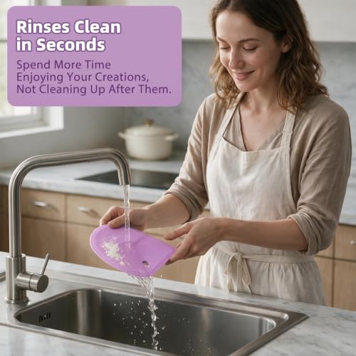 Sapid Silicone Bowl Scraper Flexible Curved Edge Dough Scraper Baking Bread - color: Purple