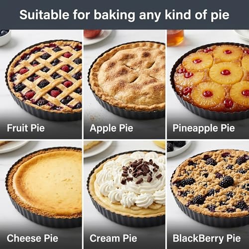 11 Inch Tart Pan with Removable Bottom, Non-Stick Pie Pan for Baking, Carbon Steel Quiche Baking Dish for Mousse Cakes, Fruit Desserts (Set of 4)