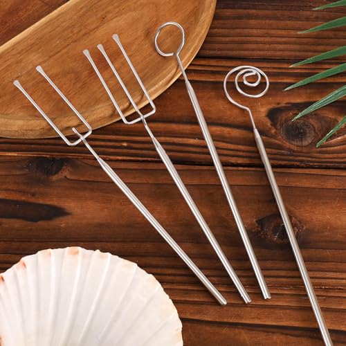 4pcs Chocolate Dipping Tools, Stainless Steel Candy Dipping Fork Spoon Set Fondue Forks Baking Supplies Accessories Suitable for Candy Making Truffles Cake Decorating