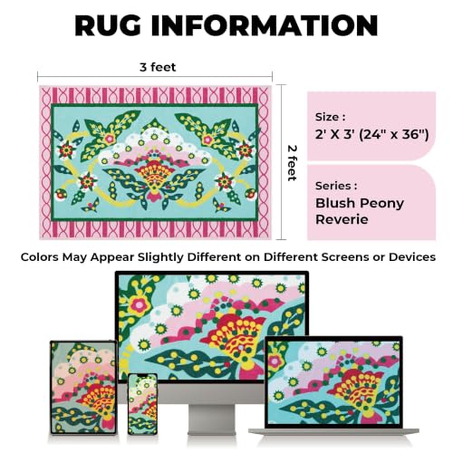 2x3 Pink Peony Area Rug, Soft Low Pile - color: Pink Peony, size: 2' x 3' (Rectangular)