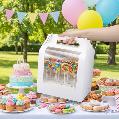 8 Pcs Portable Cake Pop Holder Boxes,Cakes Pops Boxes Packaging, Cakes Pop Display Stand with Clear Window,White Cakesicle Boxe