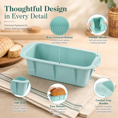 RHBLME 6 Pack Silicone Loaf Pan - Non-Stick Silicone Bread Loaf Pan, 10 x 4.9 x 3.9 Inch, For Bread, Meatloaf & More
