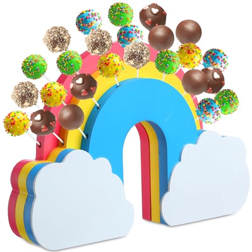DoubleFill Rainbow Cake Pop Stand, 26 Holes Wooden Display Holder