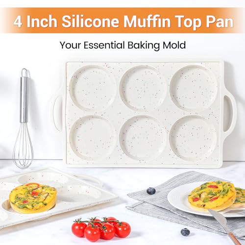 FUNBAKY Muffin Top Pan Non Stick, 4 Inch Metal Frame Silicone Egg Molds for breakfast sandwiches, Whoopie Pies, Egg Bites, English Muffins, 2 Pcs Confetti - size: Muffin Top Pan Jumbo 4": 2pcs