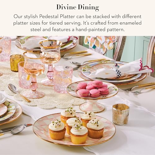 MACKENZIE-CHILDS Pedestal Platter, Mini, Pink-and-White Rosy Check - color: Rosy Check, size: Mini