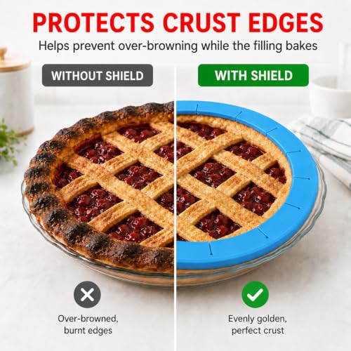 Adjustable Silicone Pie Crust Shield Edge Protector 2 Pcs Blue&Red - color: Red and Blue