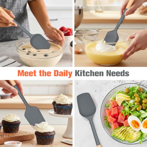 Large Silicone Rubber Spatula Scrapers 14" with Long Wood Handle, 2 Pack - color: Gray