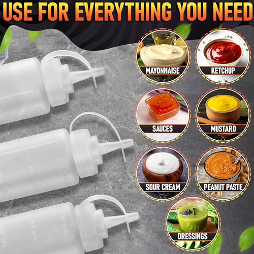 10 Pack Condiment Squeeze Bottles for Sauces, 8 oz Plastic Sauce Bottles