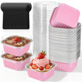 60 Pack 5oz Mini Cake Pans with Lids Aluminum Foil Square Baking Cups