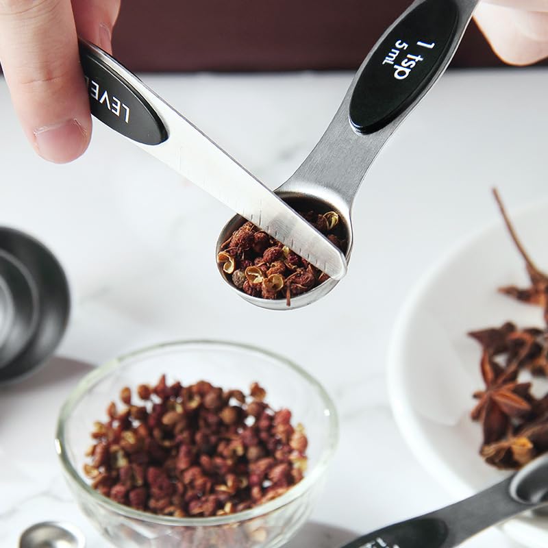 Magnetic Stainless Steel Measuring Cups & Spoons Set –(4+8)-Piece Stackable Set with Engraved Measurements – Dishwasher Safe Baking Essentials-Solid