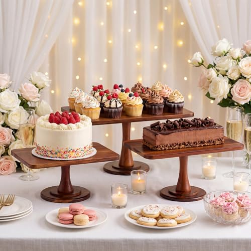3 Pack Rectangular Acacia Wood Cake Stand 11/13/15 Inch