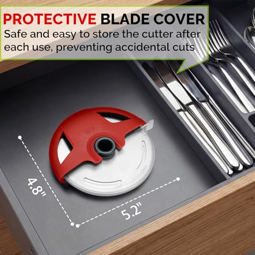 UHIYEE 4.3" Palm-Grip Pizza Cutter with Blade Cover for Thick Crusts, Red - color: Red