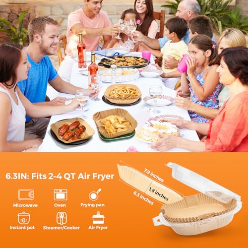 Vailnd 6.3" Square Air Fryer Liners Disposable 200Pcs for 2-4 QT Basket - size: 6.3" Square