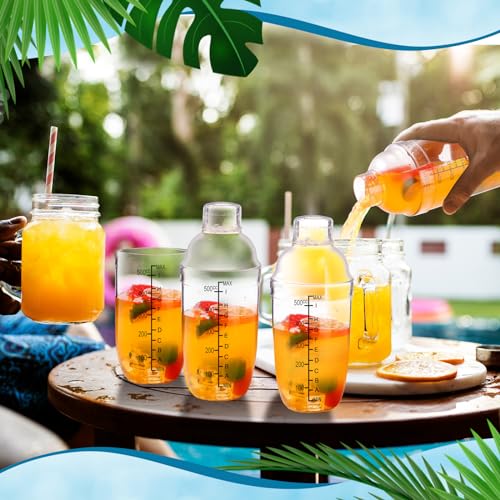 Lallisa 4 Pcs Plastic Cocktail Shaker Hand Drink Mixer Bubble Tea Shaker with Scales and Strainer Top Clear Cup with Measurements Mixing Tool for Tea Coffee Milk(550 Cc/ 19 oz) - size: 550 cc / 19 oz
