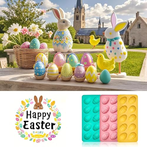 Easter Egg Jello Molds, 3 Pack Easter Egg Chocolate Molds with Bunny Shape Silicone Treat Mold for Chocolate Candy Jello Wax Muffin Cupcake Cake Decor Egg Gummy - size: Small