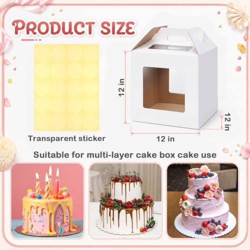 10 Pack Tall Cake Boxes for Tier Cakes 12 x 12 x 12 Inch with Window - size: 12 x 12 x 12 Inches