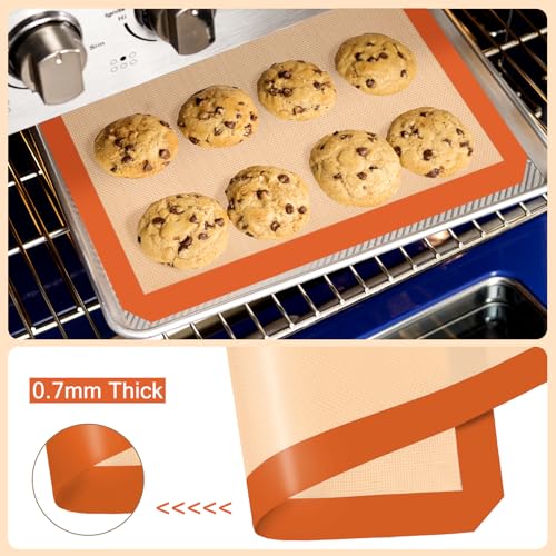 Silicone Baking Mat Set of 3, Non-Stick 2 Half & 1 Quarter Sheets - color: Orange, size: 2Half Sheets+1Quarter