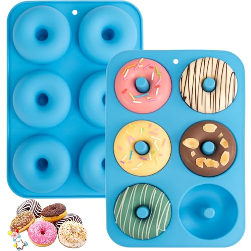 Aichoof Non-Stick Silicone Donut Pan Set of 2, BPA-Free, Easy Release(Blue) - color: Blue, size: 2 pieces