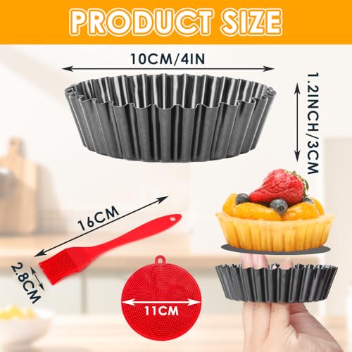 8 Pack Mini Tart Pans 4 Inch with Removable Bottom Round Nonstick Quiche Pan, 1.2 Inch Deep Mini Pie Pans with Oil Brush&Silicone Scrubber Heavy Duty for Baking Fruit Tarts, Dessert - color: 4-inch Set of 8