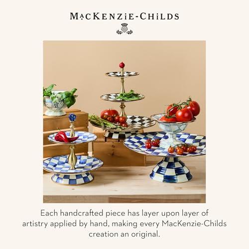 MACKENZIE-CHILDS Pedestal Platter, Large, Black-and-White Courtly Check - color: Royal Check, size: Large
