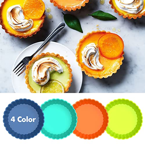 Webake 8 Pack Silicone Tart and Pie Molds, 5 Inches Silicone Round Mold Individual Small Fluted Cake Pans Mini Quiche Tart Pans for Baking - style: Tart