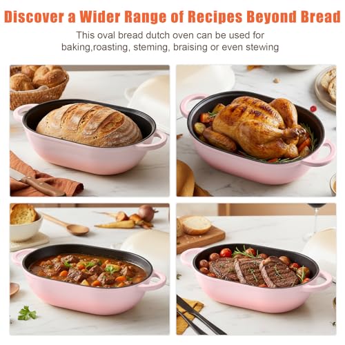 5 QT Enameled Cast Iron Sourdough Bread Oven, Loaf Pan with Lid - color: Pink, size: 5 QT