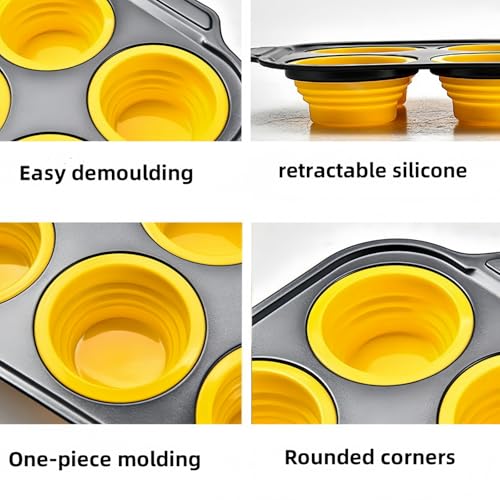 12 Cups Silicone Muffin Pans for Baking with Metal Frame, Egg Bite Molds, Cupcake Pans Regular Size, Muffin Tins Easy to Pop Nonstick Non Toxic Bakeware for Oven Dishwasher Safe - color: 12 Cups Yellow