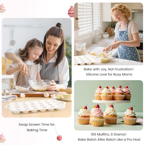 Silicone Muffin Pan with Metal Reinforced Frame - 12 Cups Muffin Pan With 24 Cups for Homemade Muffins, Cupcakes, Oven and Dishwasher Safe - Set of 2, Rainbow Dots - size: Standard+Mini