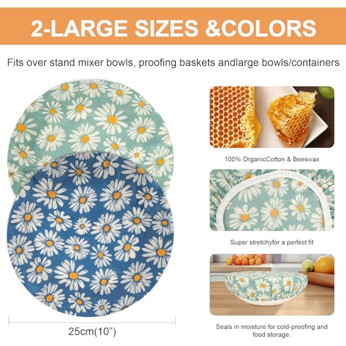 2Pcs 10inch Reusable Beeswax Elastic Bowl Covers for Bread Proofing - style: daisy