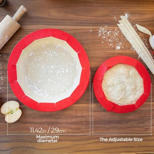 Adjustable Silicone Pie Crust Shield Reusable Baking Protector Ring for Pie and Pizza Edges Red