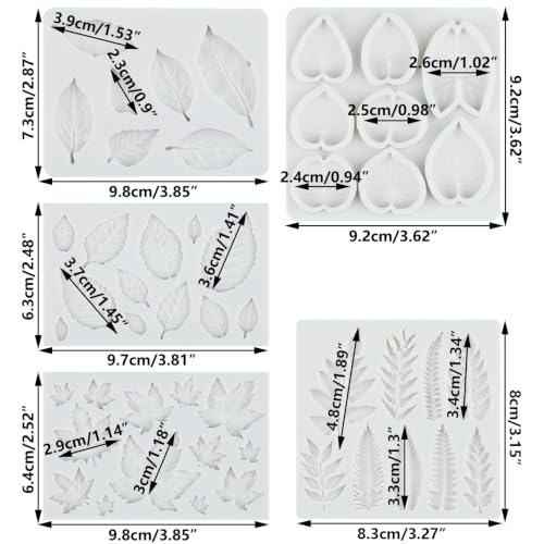 Leaf Silicone Mold Rose Maple Fern Leaves Fondant Molds Set Of 5 - color: Style H