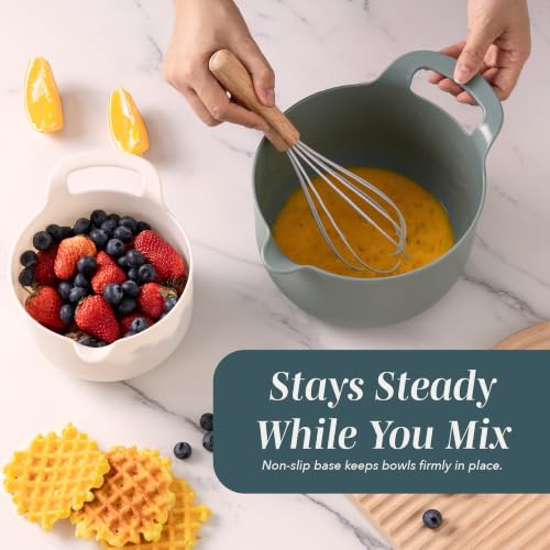 COOK WITH COLOR Nesting Plastic Mixing Bowl Set with Pour Spouts and Handles, Green, 4 Piece Non-Slip - color: Green, size: 4 Piece Non-Slip