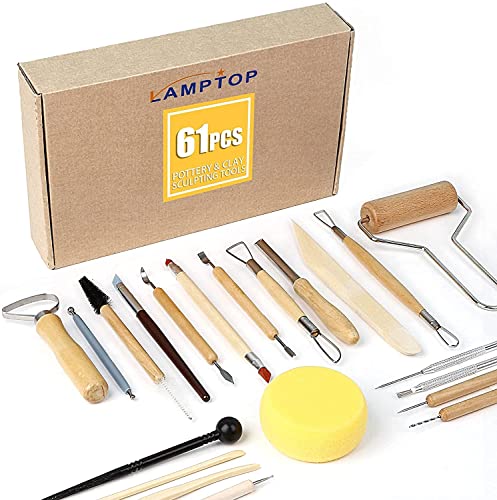 LAMPTOP 61Pcs Pottery Ceramic Tools & Polymer Clay Sculpting Tools Set for Pottery Modeling Clay Tools and Carving, Air Dry Clay Tools
