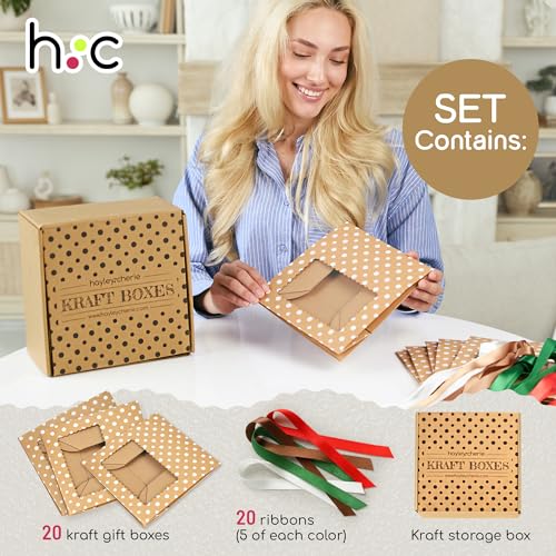 Christmas Cookie Boxes with Window & Ribbon (20 Pack) Baked Goods Packaging