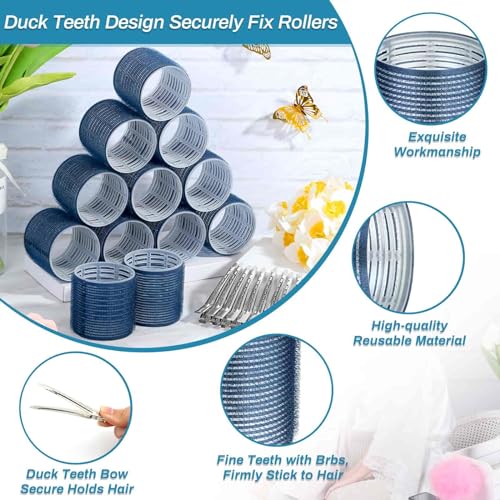 Jumbo Hair Curlers Set - 24 Large Rollers with 12 Rollers and 12 Clips for Long, Thick Volume (Blue) - color: Blue