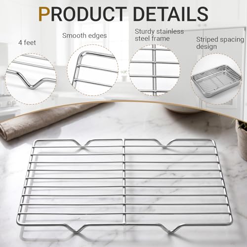 Lounsweer 2 Pack Cooling Racks, 5L x 10.5W x 1H Stainless Steel Wire Rack for Baking Sheet, Large Cookie Cooling Rack, Oven Safe Cooking Racks for Sheet Pan, Dishwasher Safe, Fits Third Size Pans - size: 5L X 10.5W X 1H