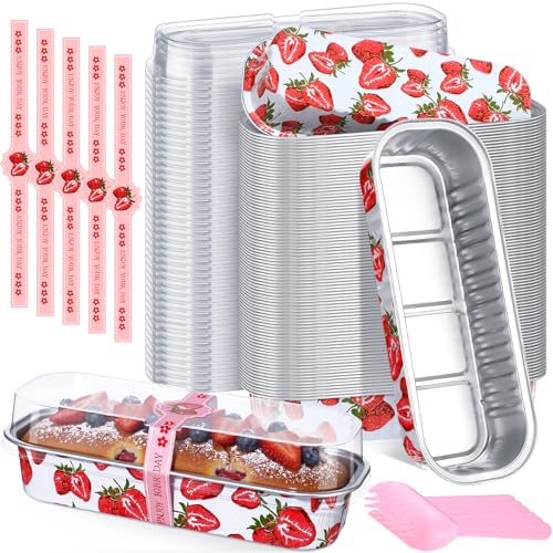 Tioncy 100 Pcs Mini Loaf Pans with Lids Spoons, Spring Strawberry - style: Spring Strawberry