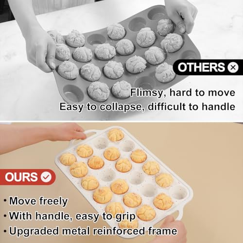 Silicone Mini Muffin Pan with Metal Reinforced Frame, Silicone Cupcake Pan - color: Creamy Confetti, size: 24-Cup Mini