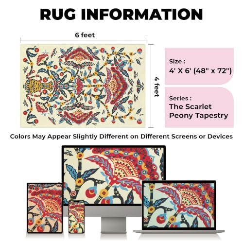 4x6 Red Peony Area Rug, Soft Low Pile - color: Red Peony, size: 4' x 6' (Rectangular)