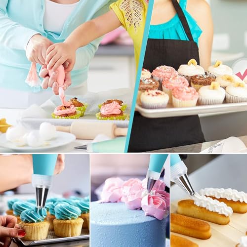 122Pcs Piping Bags and Tips Set, 100pcs 12 Inch Disposable Piping Bags, 16 Inch Reusable Icing Pastry Bags, Anti Burst Frosting Bags, Cake Decorating Bags Kit Supplies for Baking Cupcake Cookies Tools - size: 12 Inch & 16 Inch