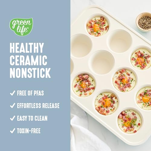 GreenLife 12 Cup Ceramic Nonstick Muffin Pan, Blue Haze - color: Blue Haze, size: 12 Cup Muffin Pan