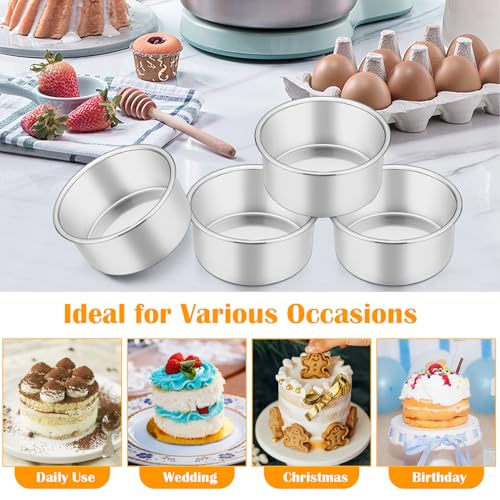 P&P CHEF 4 Inch Cake Pan, Stainless Steel Round Cake Pans, Silver & 4 Pcs - color: Silver, size: 4 Inch