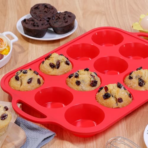 CAKETIME Silicone Muffin Pan, Metal Reinforced Frame Silicone Cupcake Pan Regular Size 12 Cups Nonstick Muffin Tins for Baking Easy to Move 2 Pack Red - size: Metal Framed: 12-Cup Regular