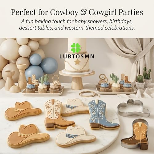 LUBTOSMN 2 Pcs Cowboy Cowgirl Cookie Cutter Set, 3.5" Dishwasher-Safe